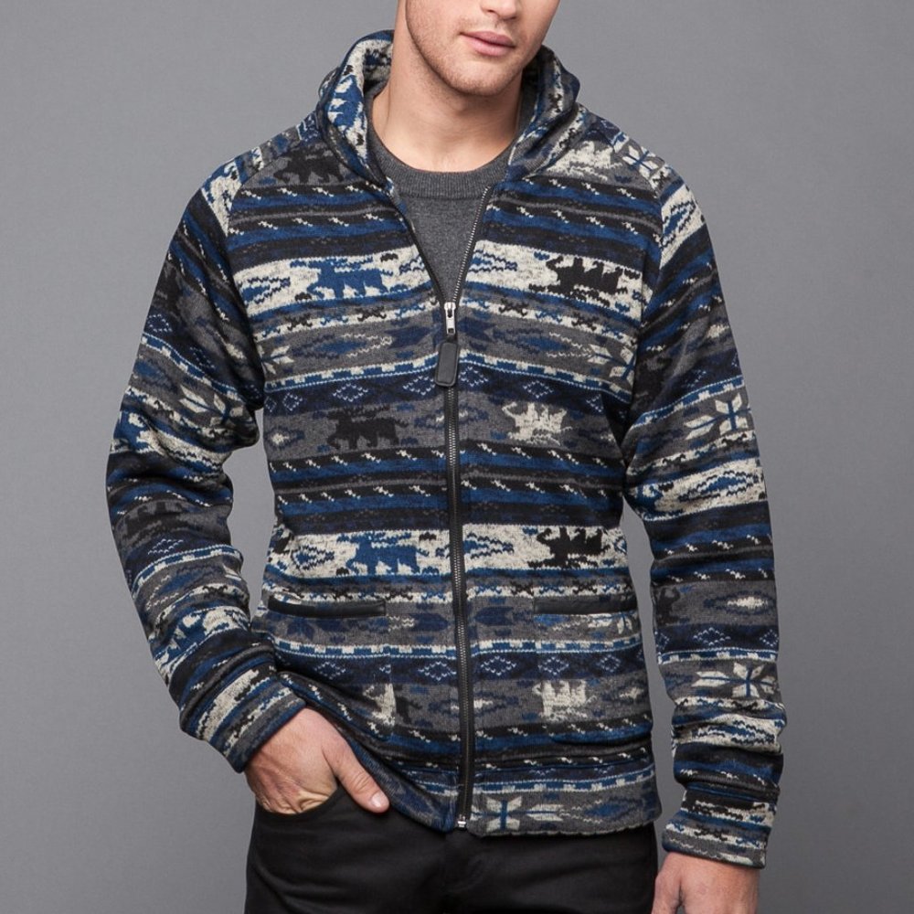Zak Aztec Zip Up Shawl Collar Sweater sz L
